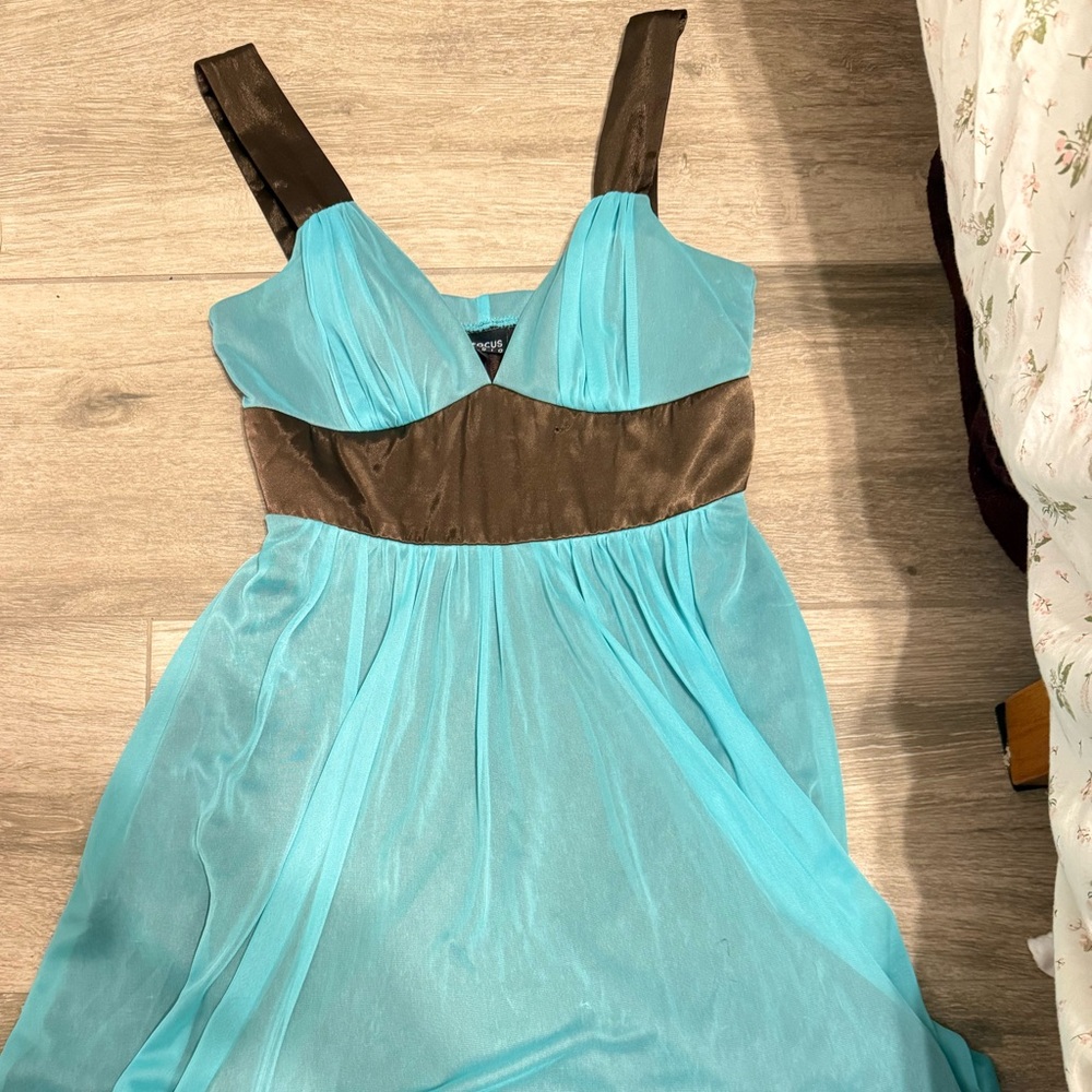 Elegant Blue and Brown Dress
